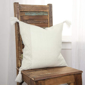 Color Block Tasseled Ivory Pillow Cover