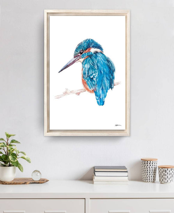 Kingfisher by Laurie Duncan Large Blue Framed Canvas Wall Art