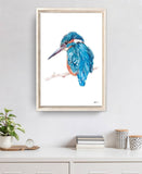 Kingfisher by Laurie Duncan Large Blue Framed Canvas Wall Art