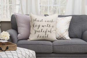 Start Each Day With a Grateful Heart Text Square Pillow Cover